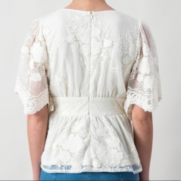 Dainty Cream Lace Peplum Floral Top - Picture 4 of 5